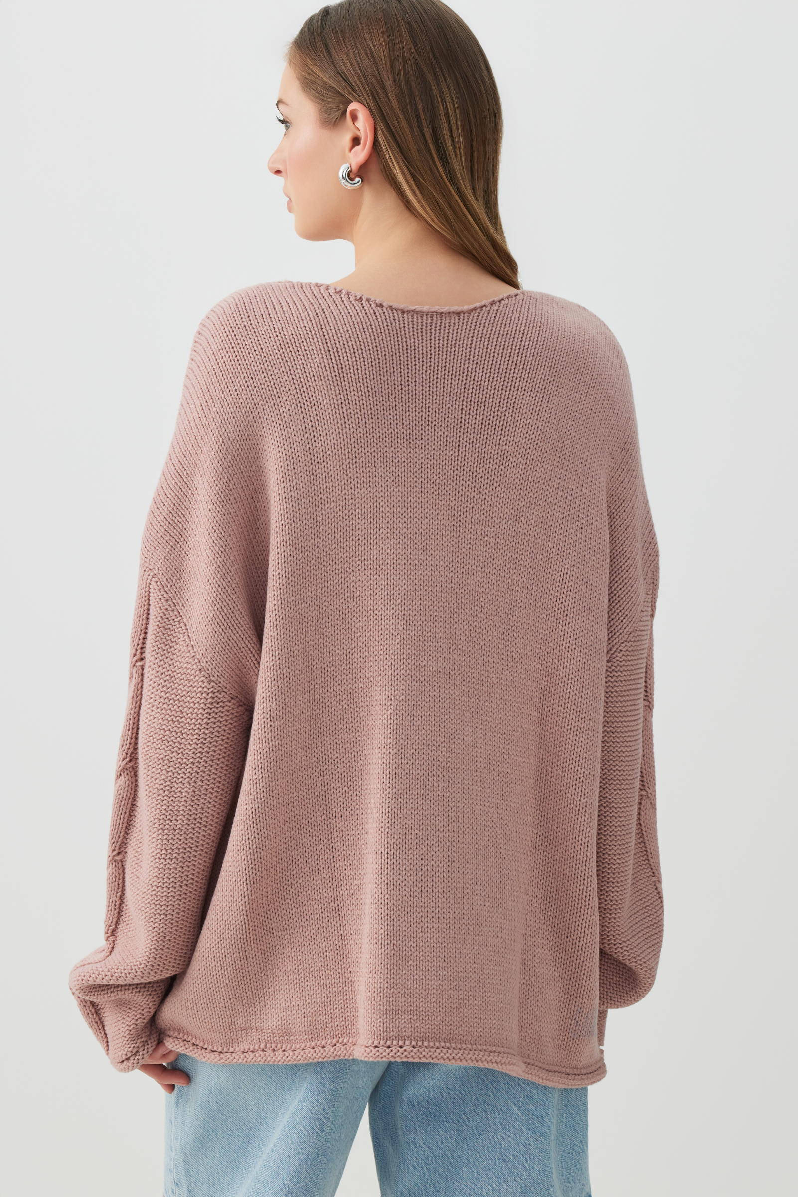 Oversized Cable Knit V-Neck Sweater – Ardene
