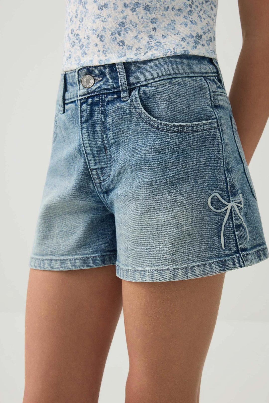 Denim Shorts with Bow Details
