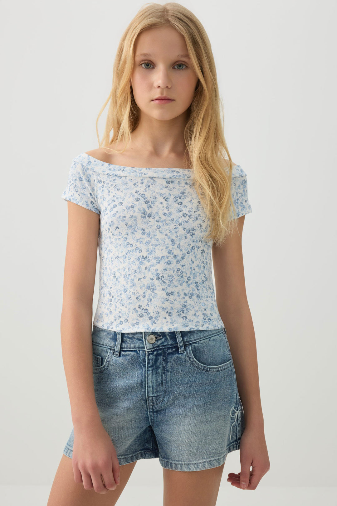 Denim Shorts with Bow Details