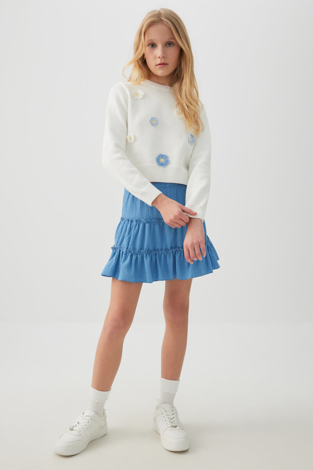 Textured Knit Tiered Mini Skirt