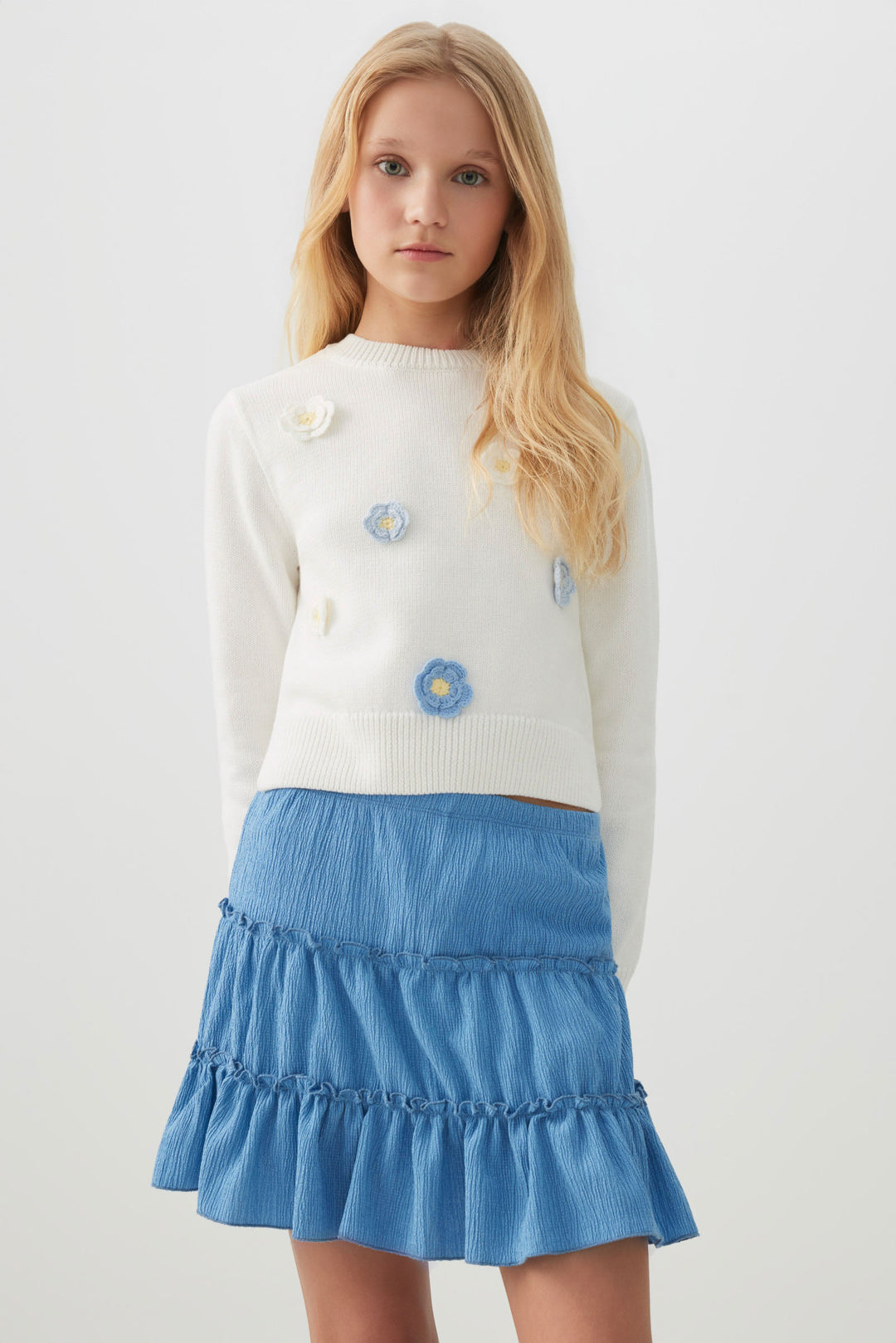 Textured Knit Tiered Mini Skirt