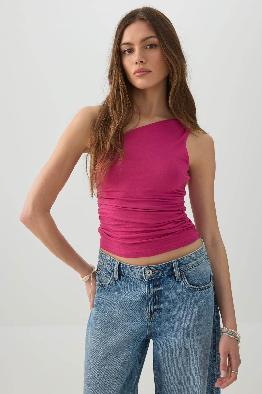 Ruched One Shoulder Tank Top