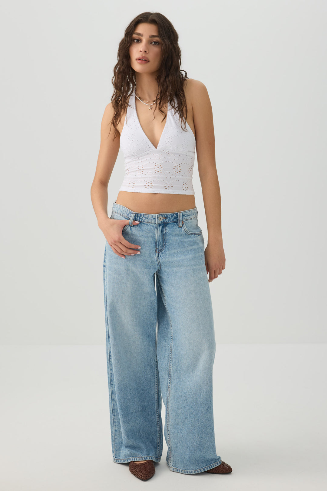 Eyelet Halter Knit Tank Top