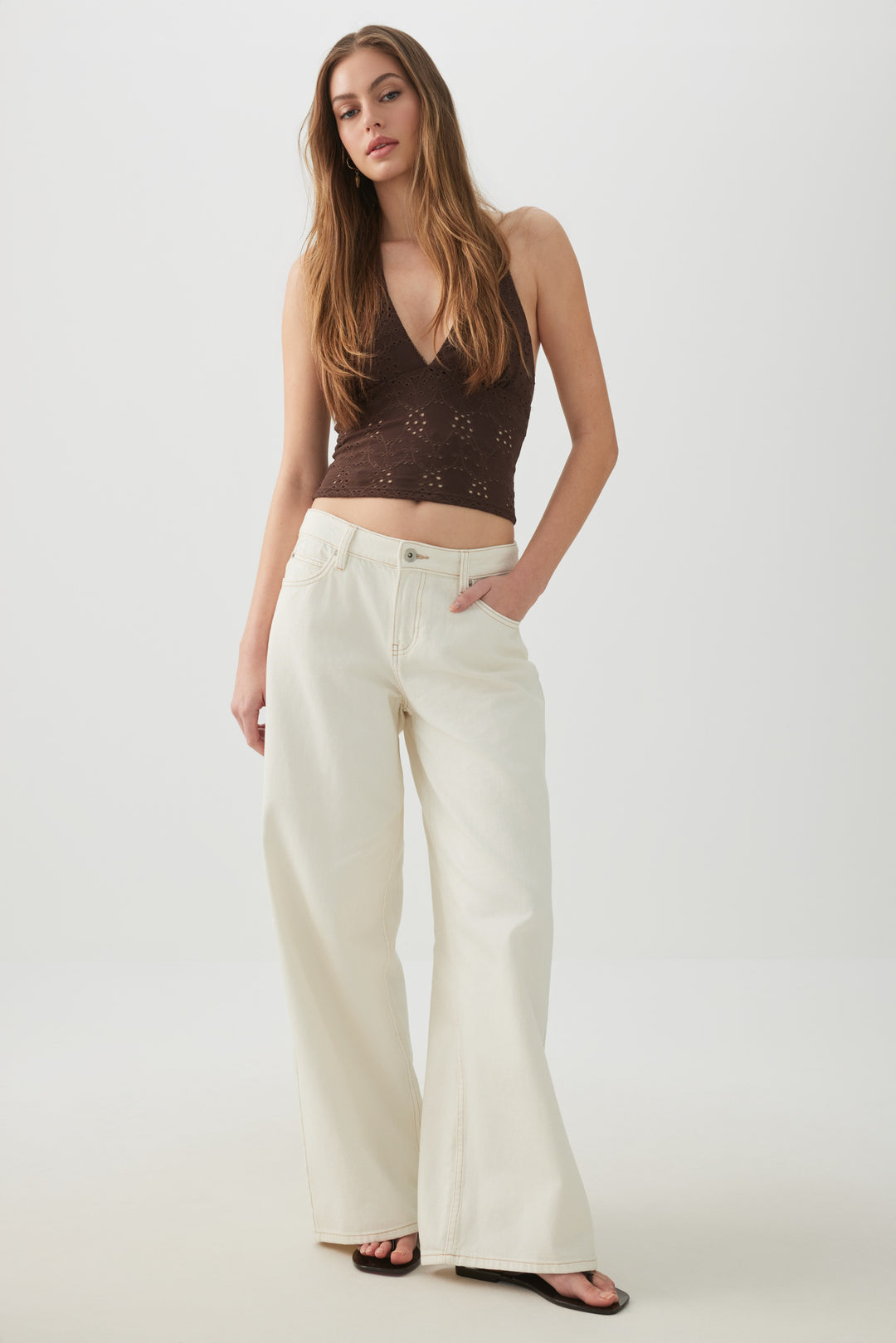 Eyelet Halter Knit Tank Top