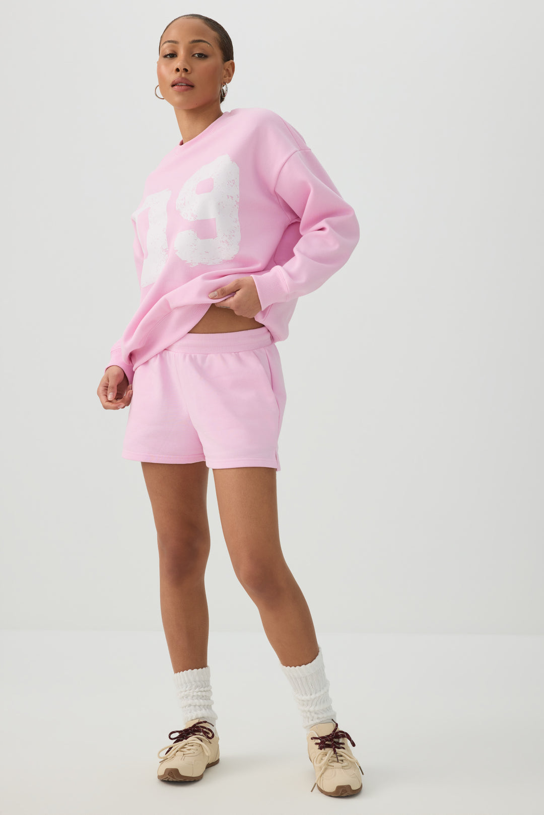 Cropped Crew Neck Fleece Sweatshirt