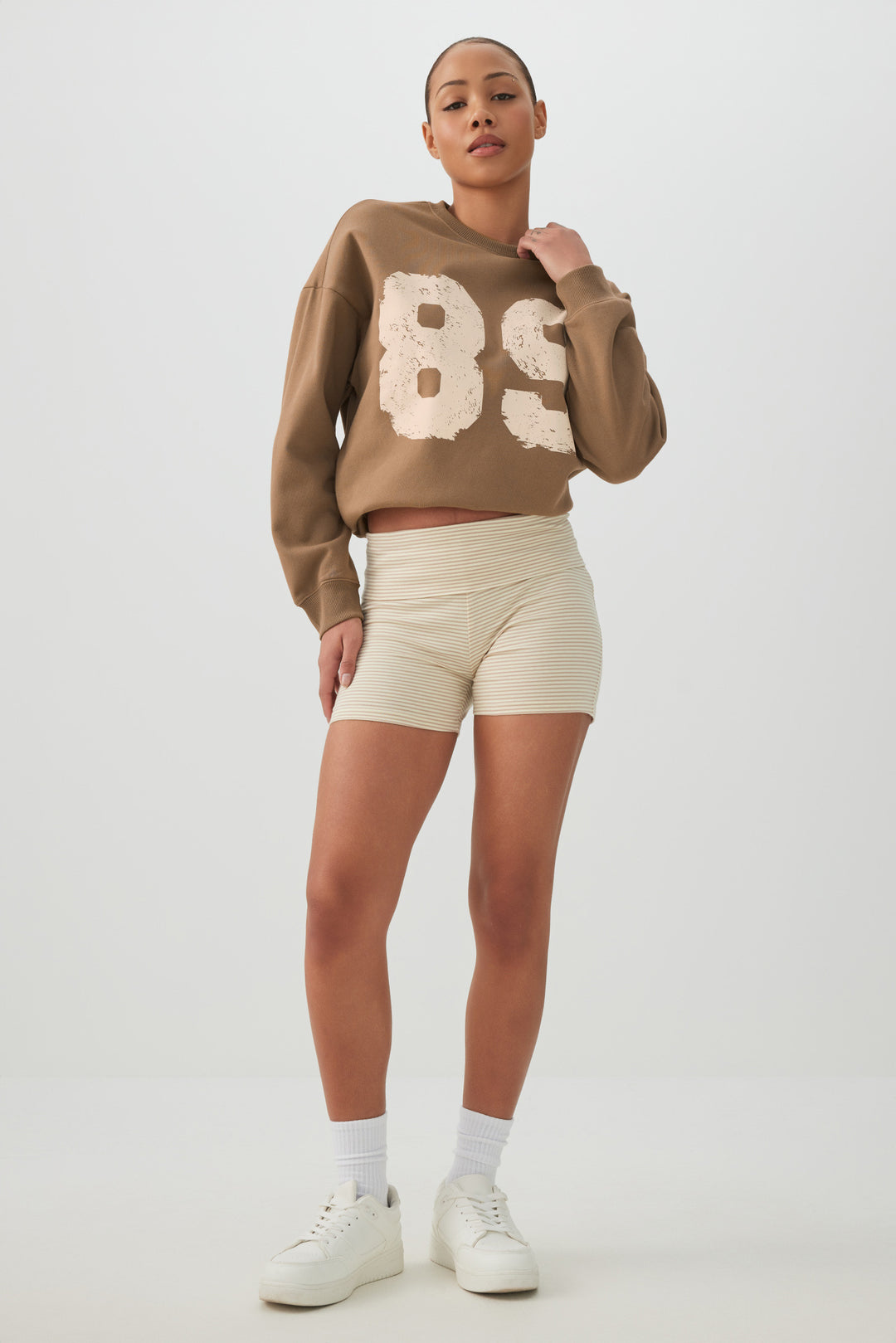 Cropped Crew Neck Fleece Sweatshirt