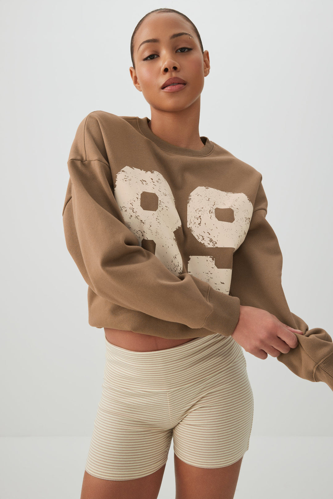Cropped Crew Neck Fleece Sweatshirt
