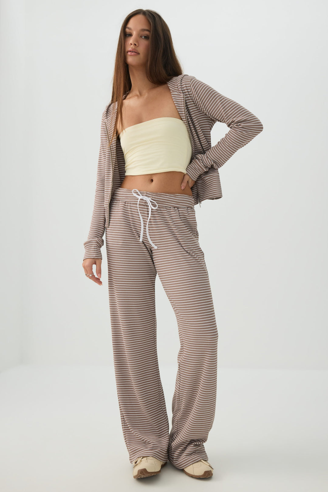 Waffle Hooded Front Zipper Top