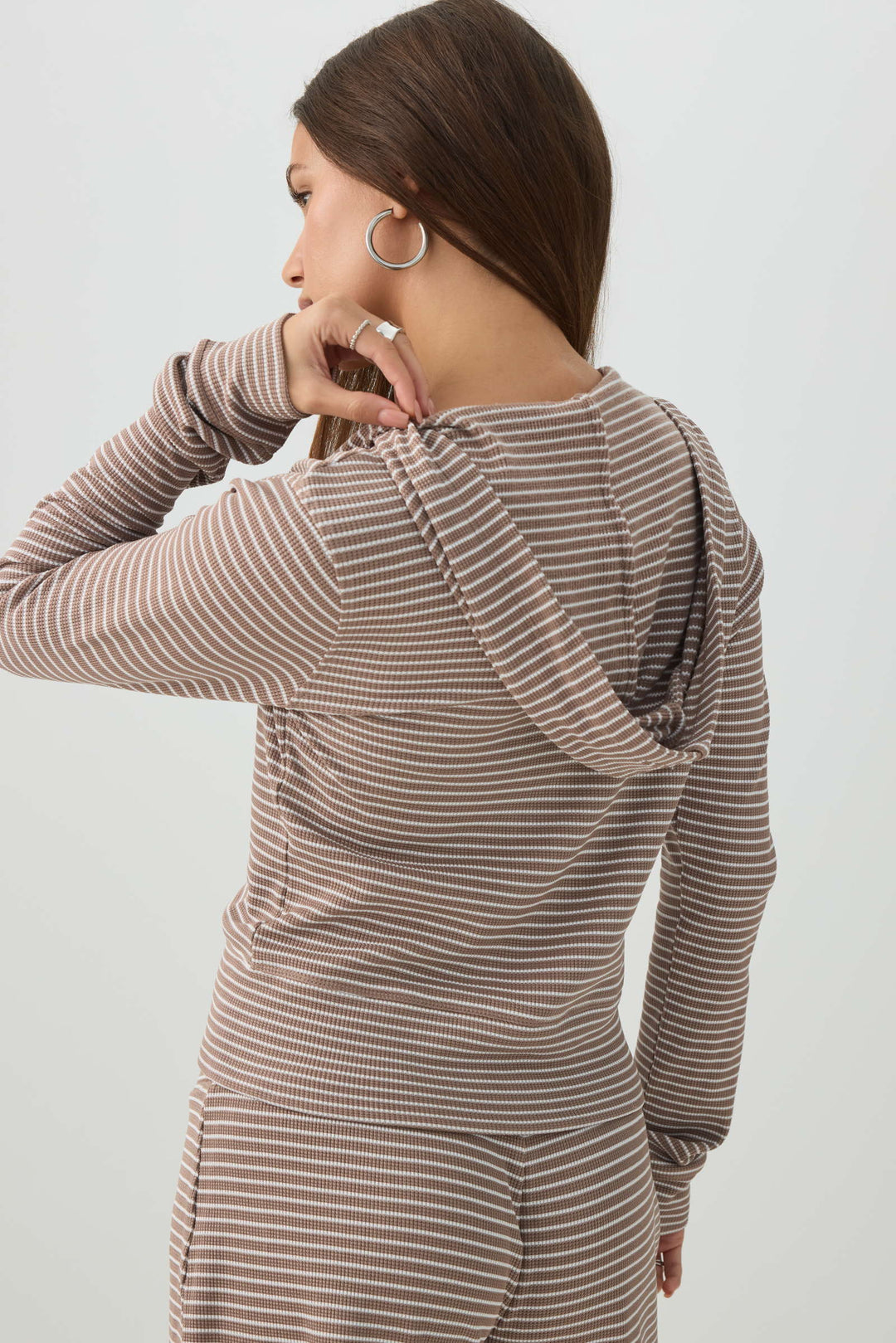 Waffle Hooded Front Zipper Top