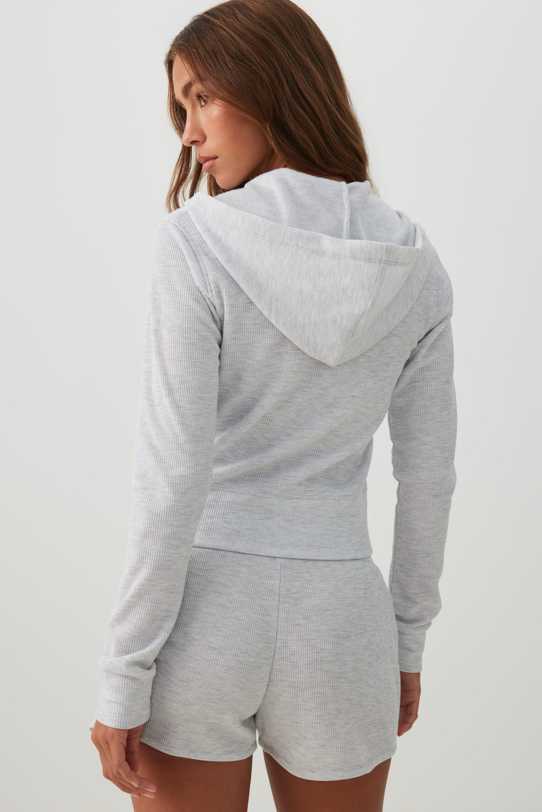 Waffle Hooded Front Zipper Top