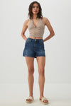 Short en denim taille haute midi