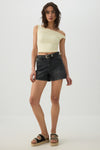 High Rise Denim Midi Shorts