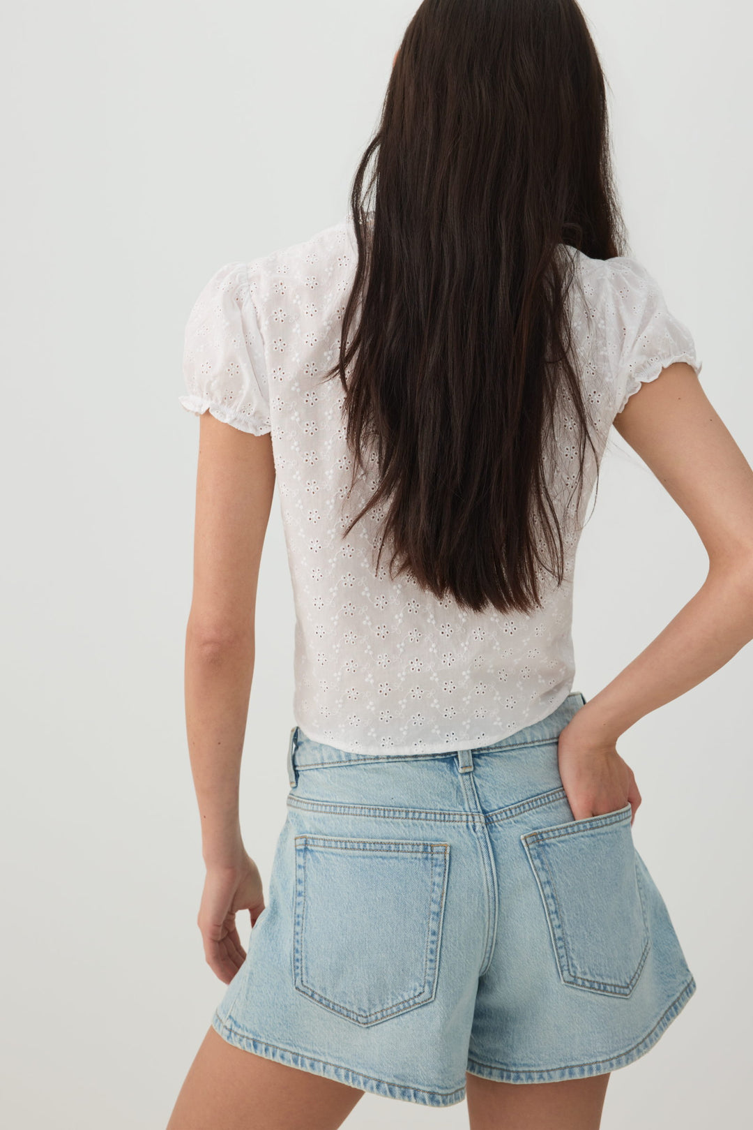 Mid Rise A Line Denim Shorts