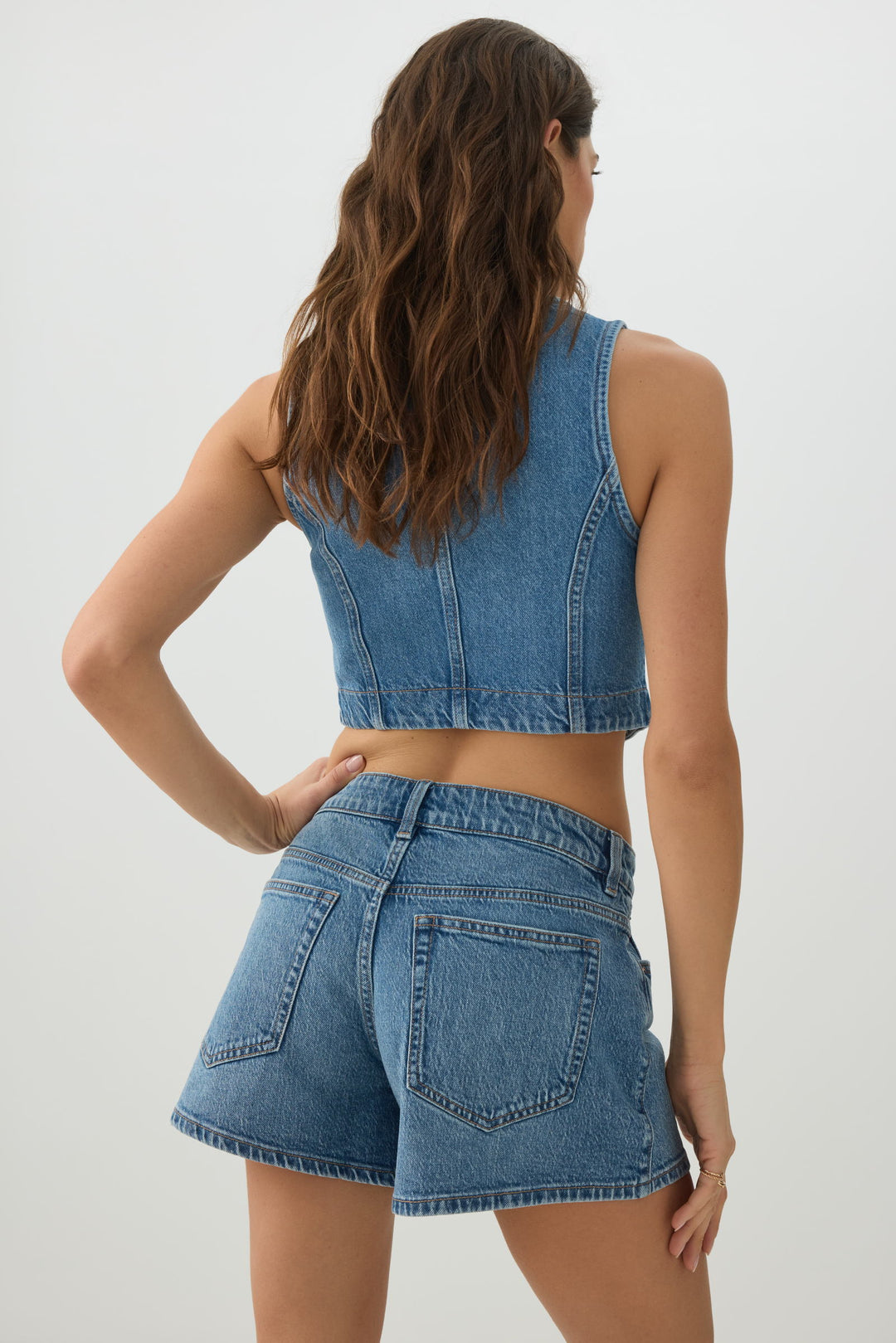 Mid Rise A Line Denim Shorts