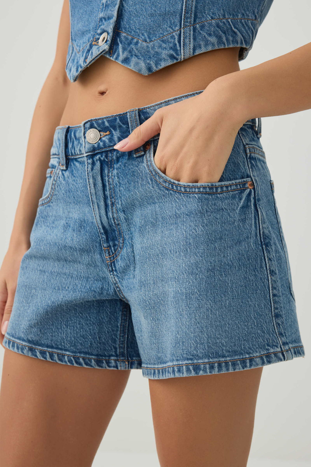 Mid Rise A Line Denim Shorts