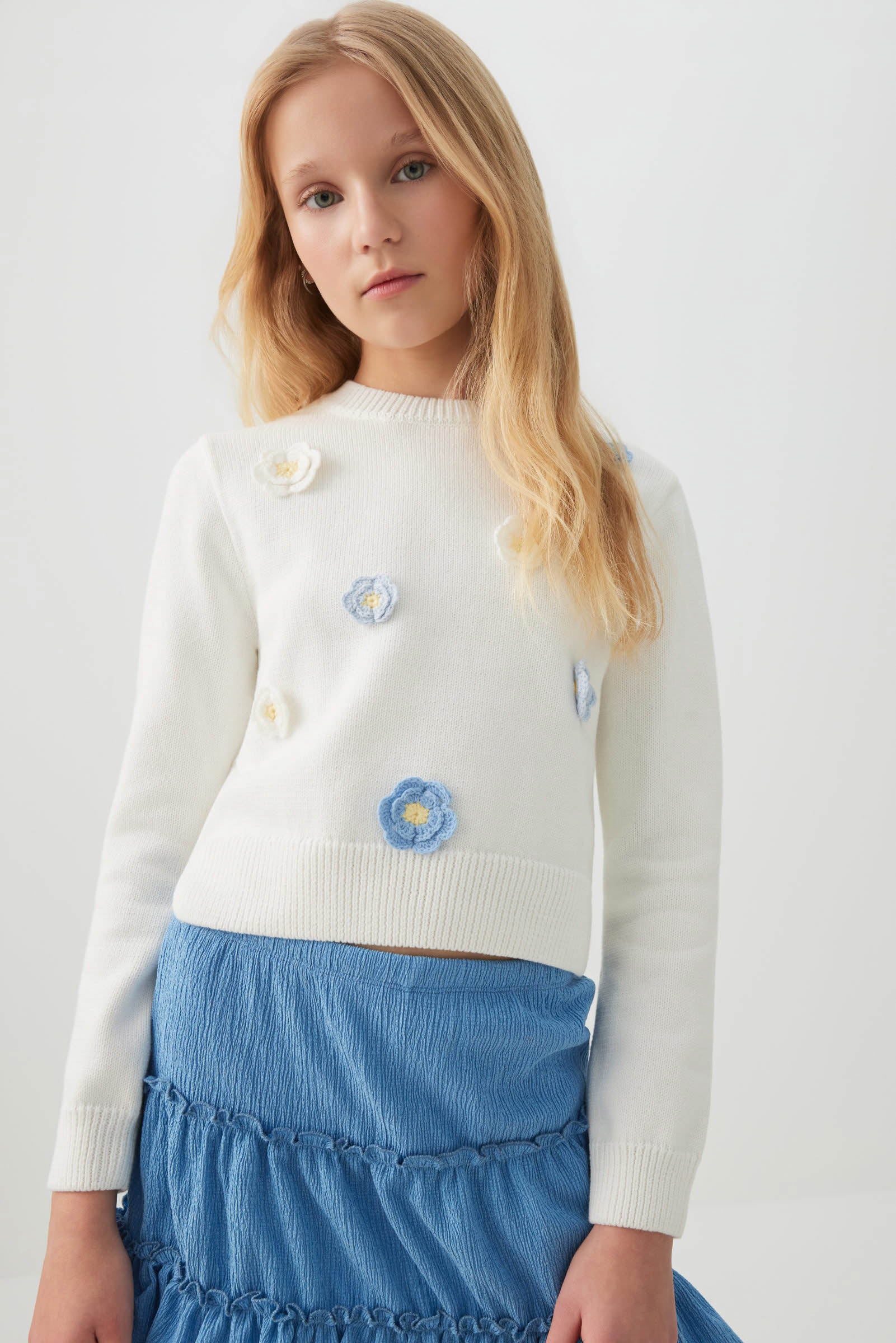 Knit Sweater with Flower Embellishments – Ardene