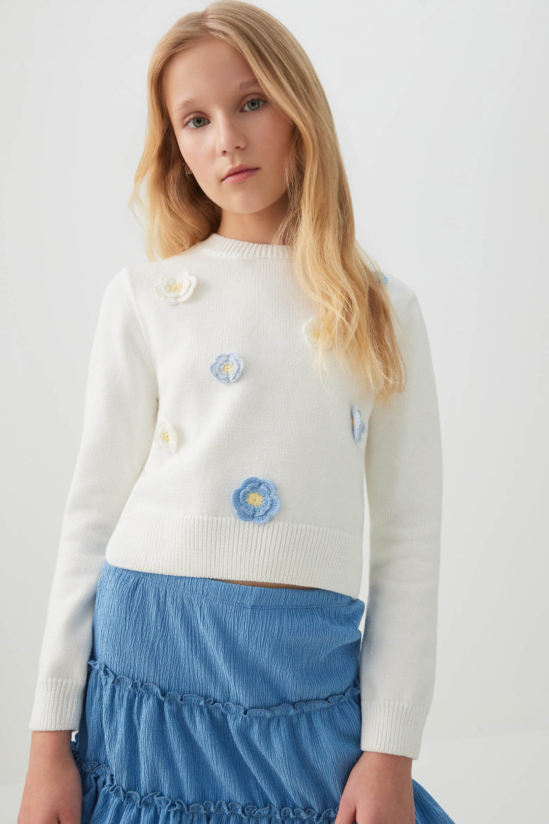 Knit Sweater with Flower Embellishments