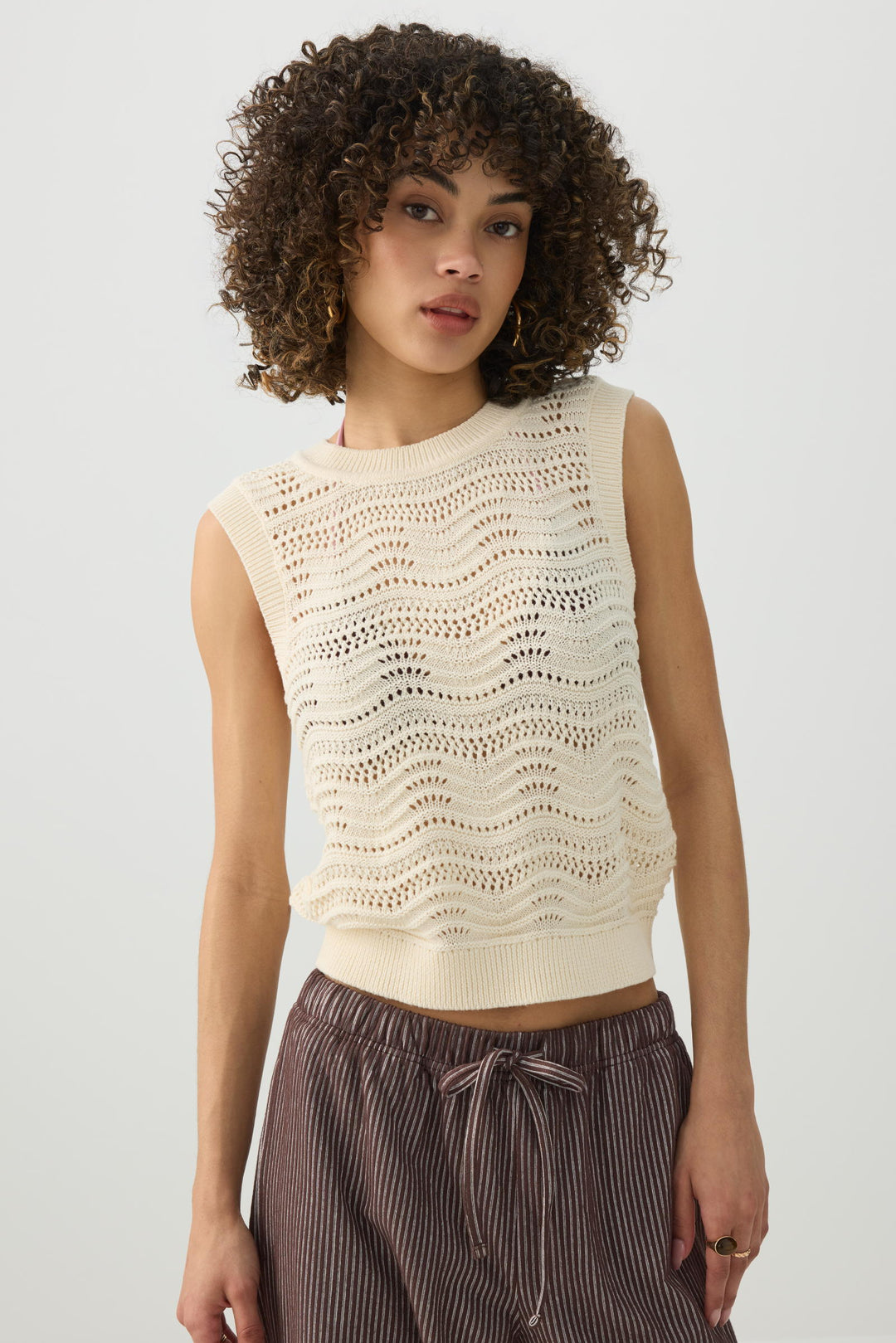 Open Stitch Cropped Sweater Vest