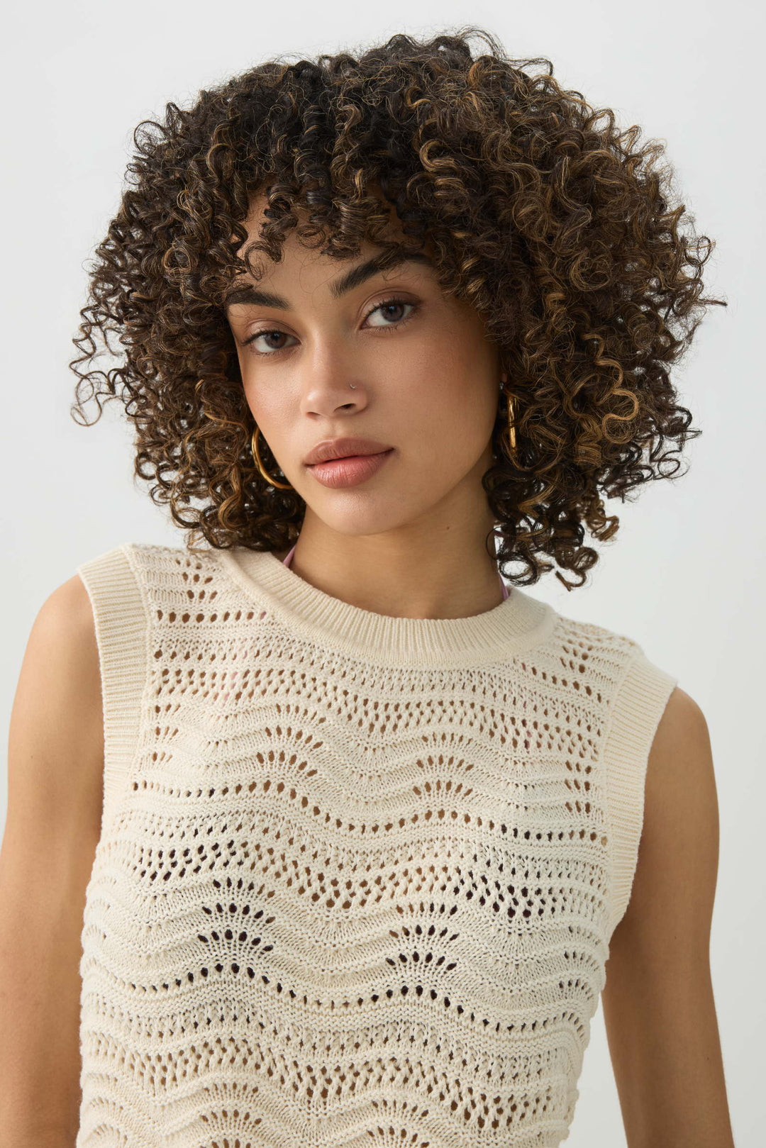 Open Stitch Cropped Sweater Vest