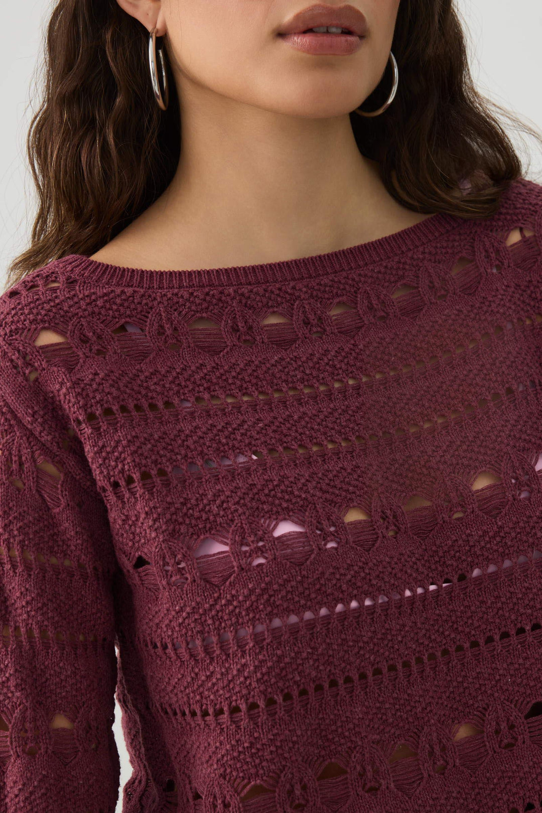 Crop Open Stitch Boat Neck Sweater