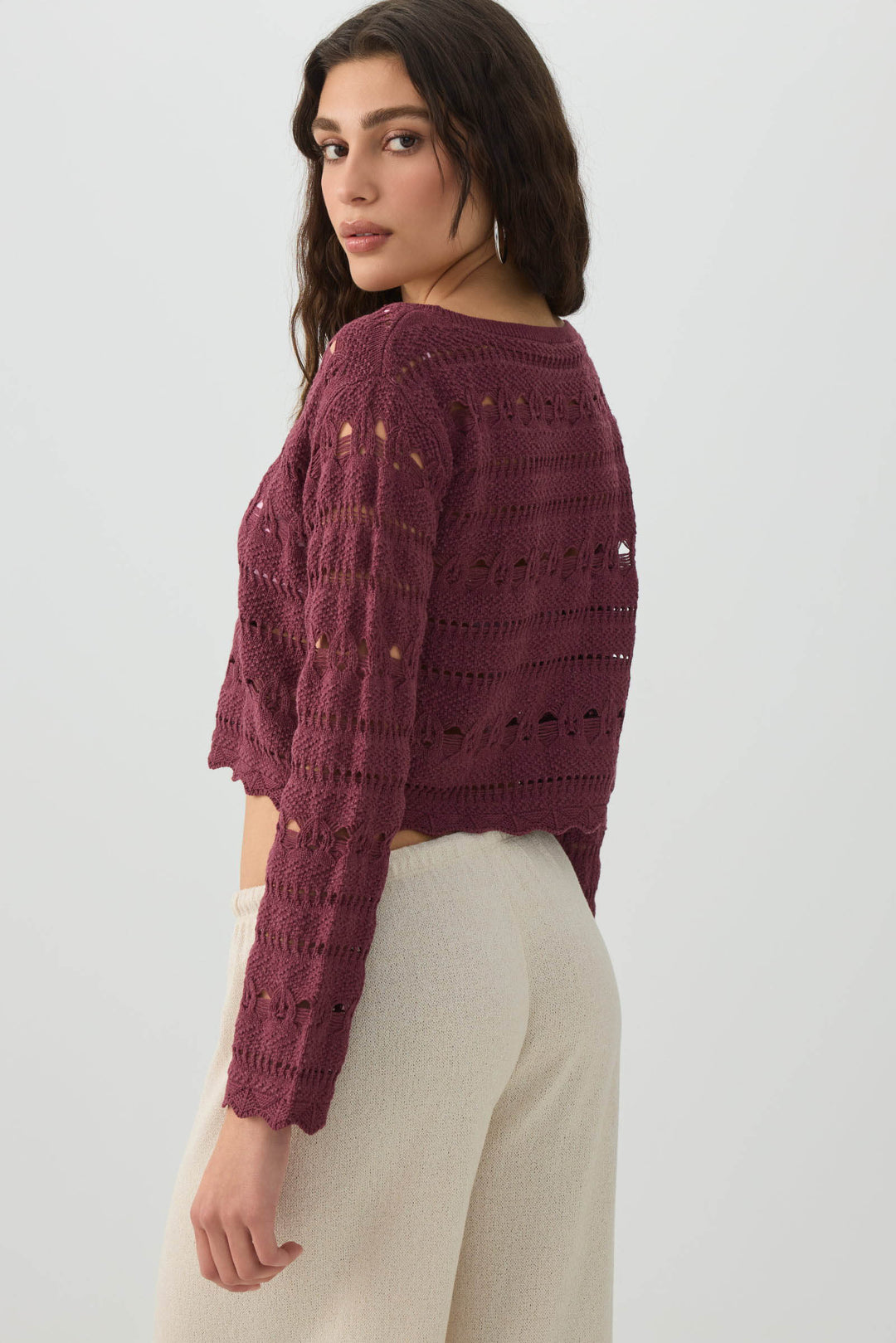 Crop Open Stitch Boat Neck Sweater