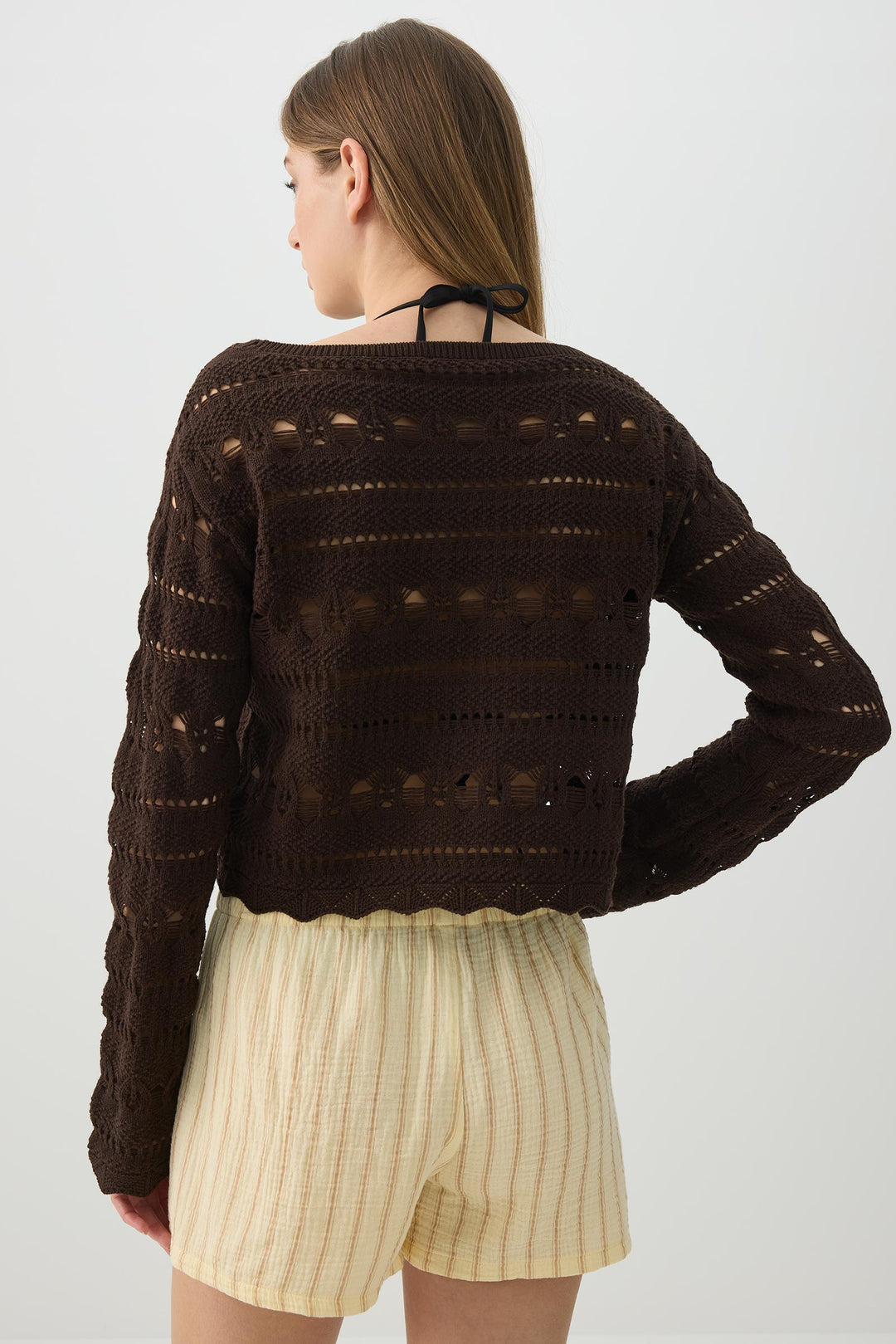 Crop Open Stitch Boat Neck Sweater