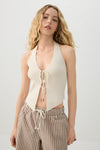 Tie Front Halter Sweater Tank