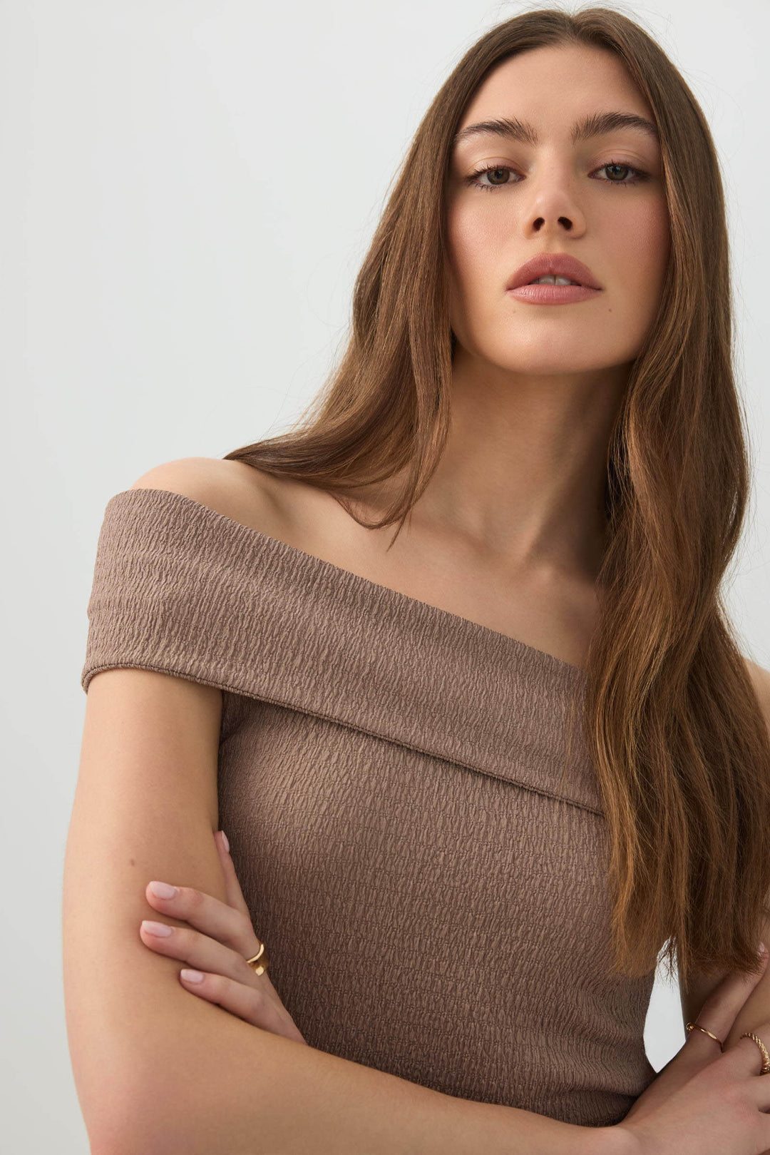 Textured Knit Off Shoulder Crop Top