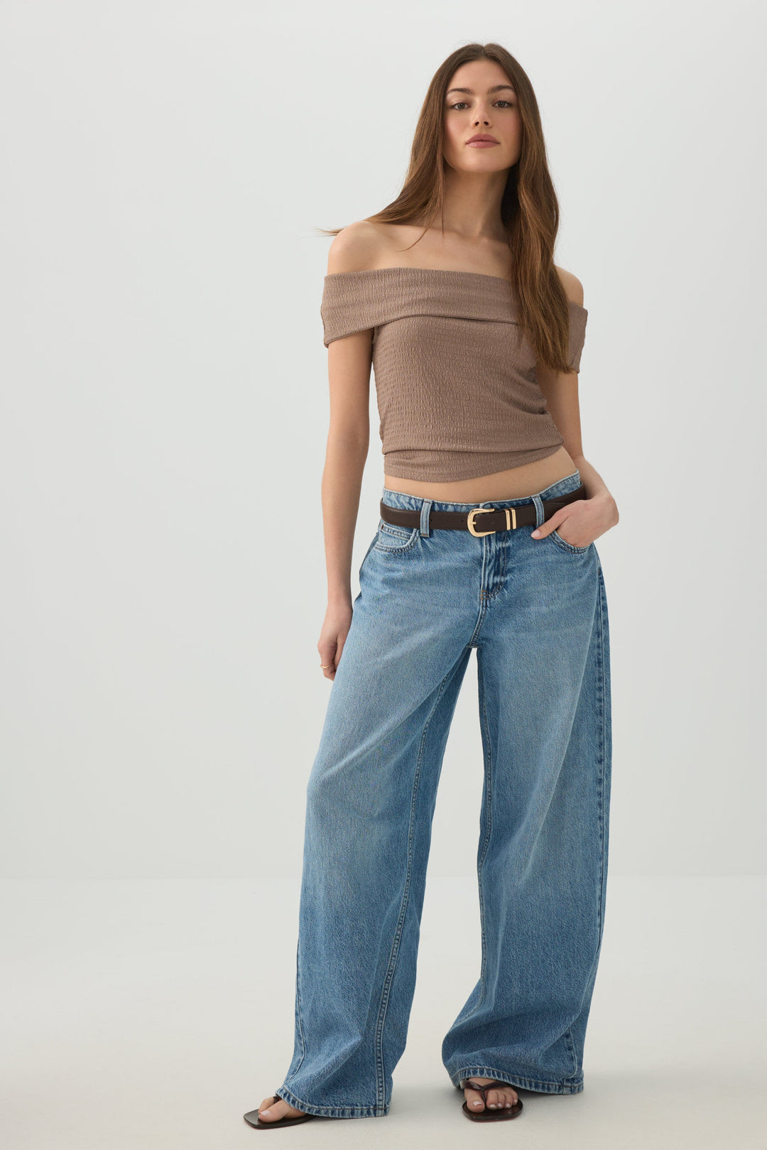 Textured Knit Off Shoulder Crop Top