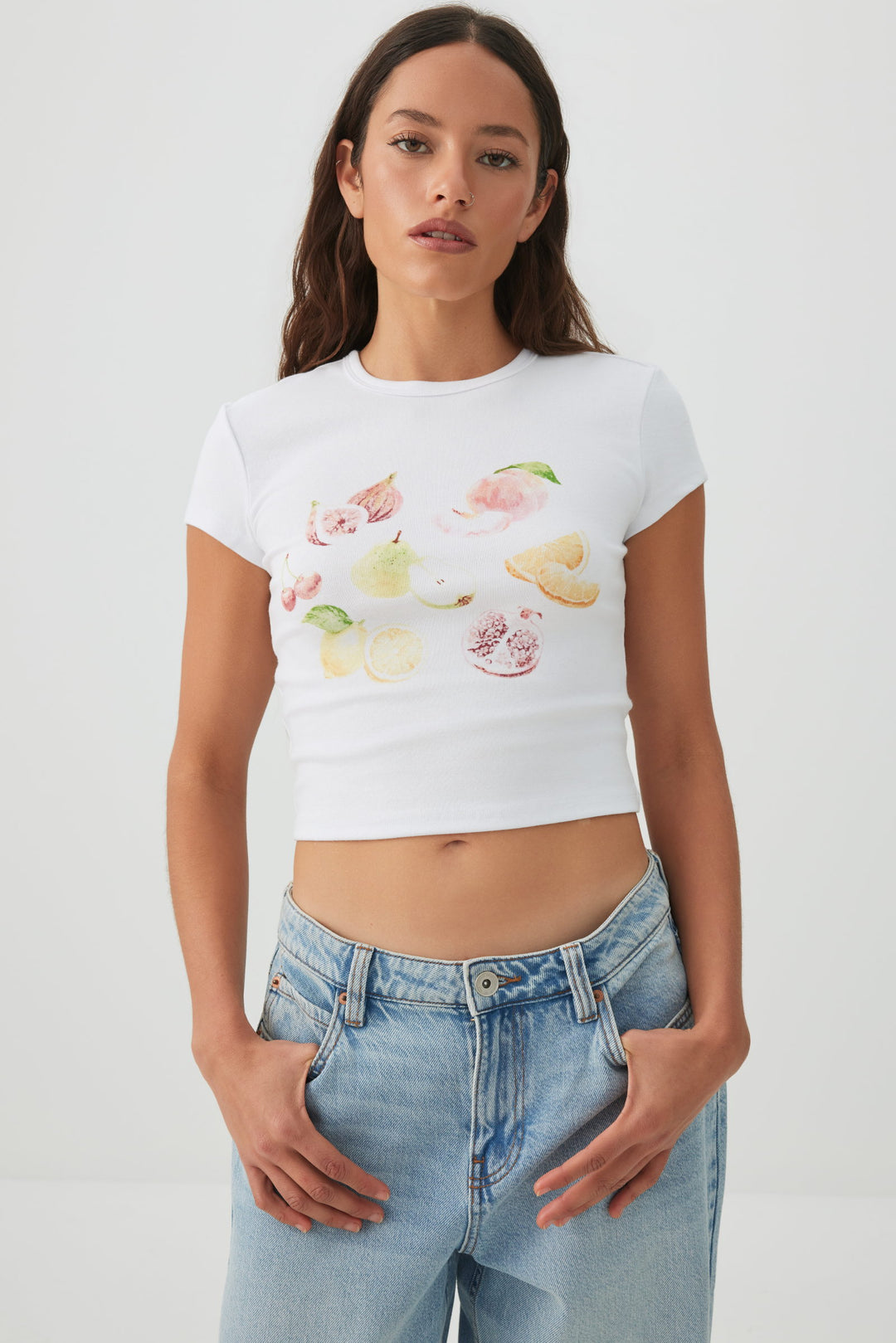 Cotton Blend Ribbed Crop T-Shirt
