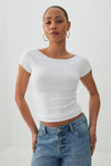 Cropped Boat Neck Rib T-Shirt