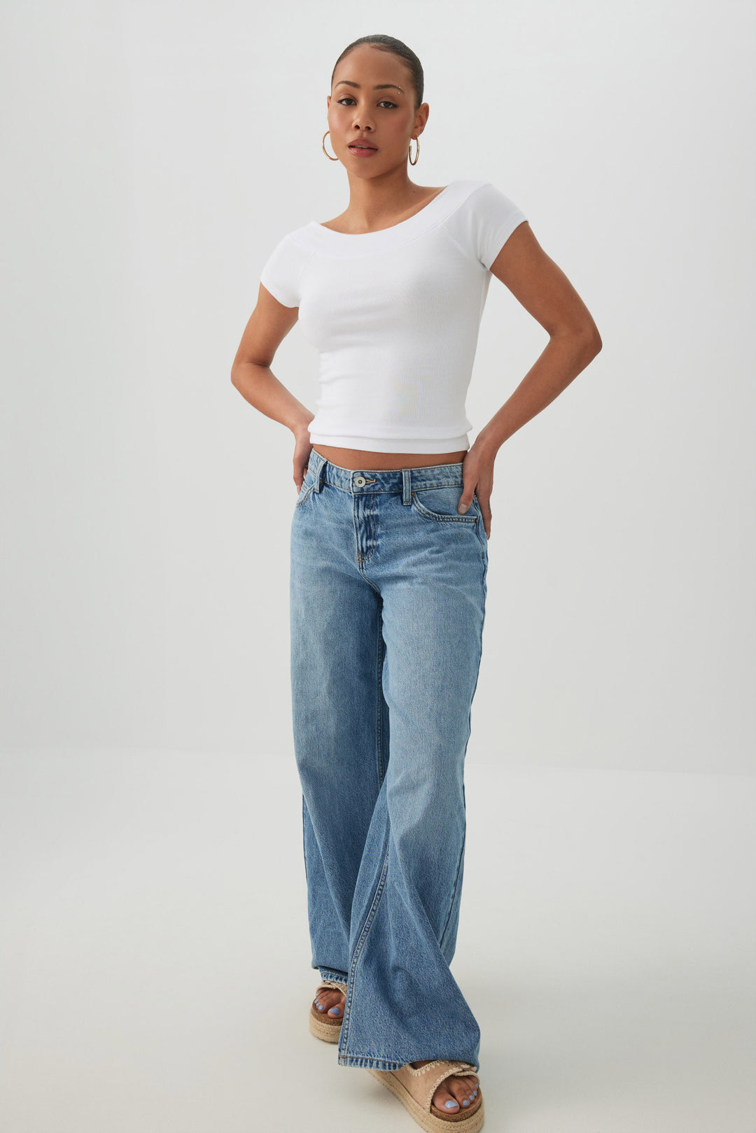 Cropped Boat Neck Rib T-Shirt