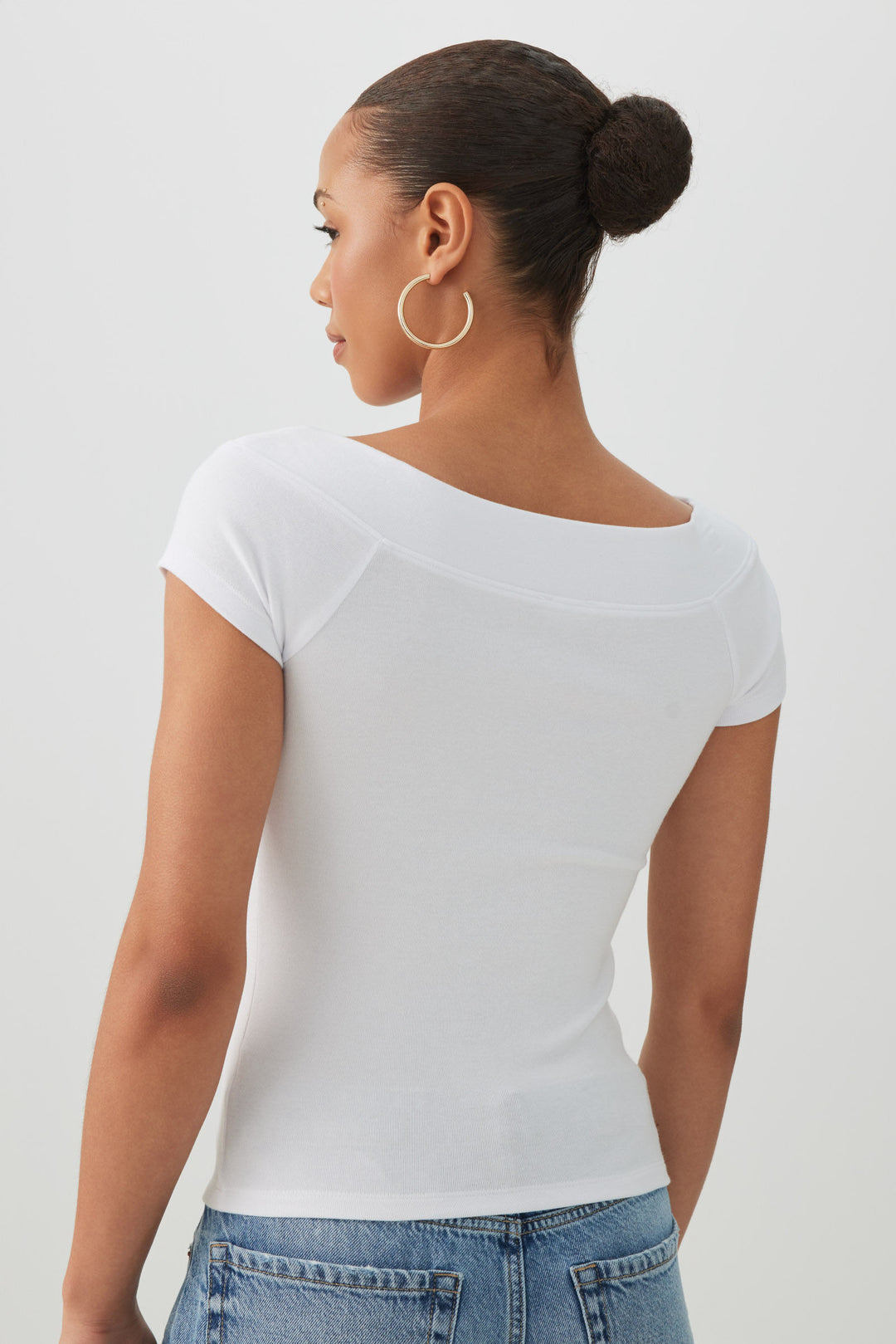 Cropped Boat Neck Rib T-Shirt