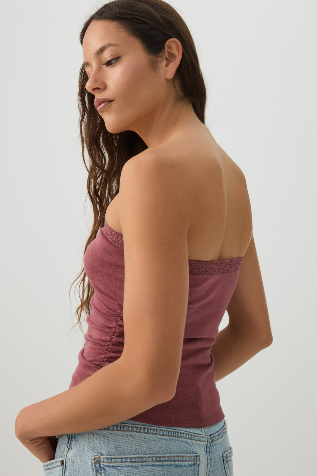 Fine Rib Cotton Blend Tube Top