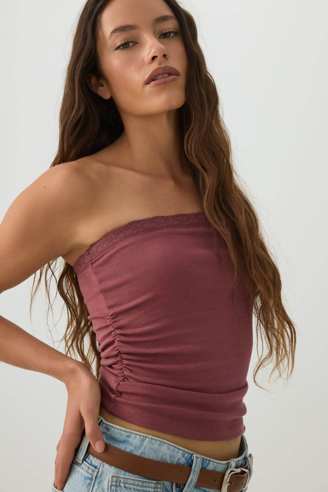 Fine Rib Cotton Blend Tube Top