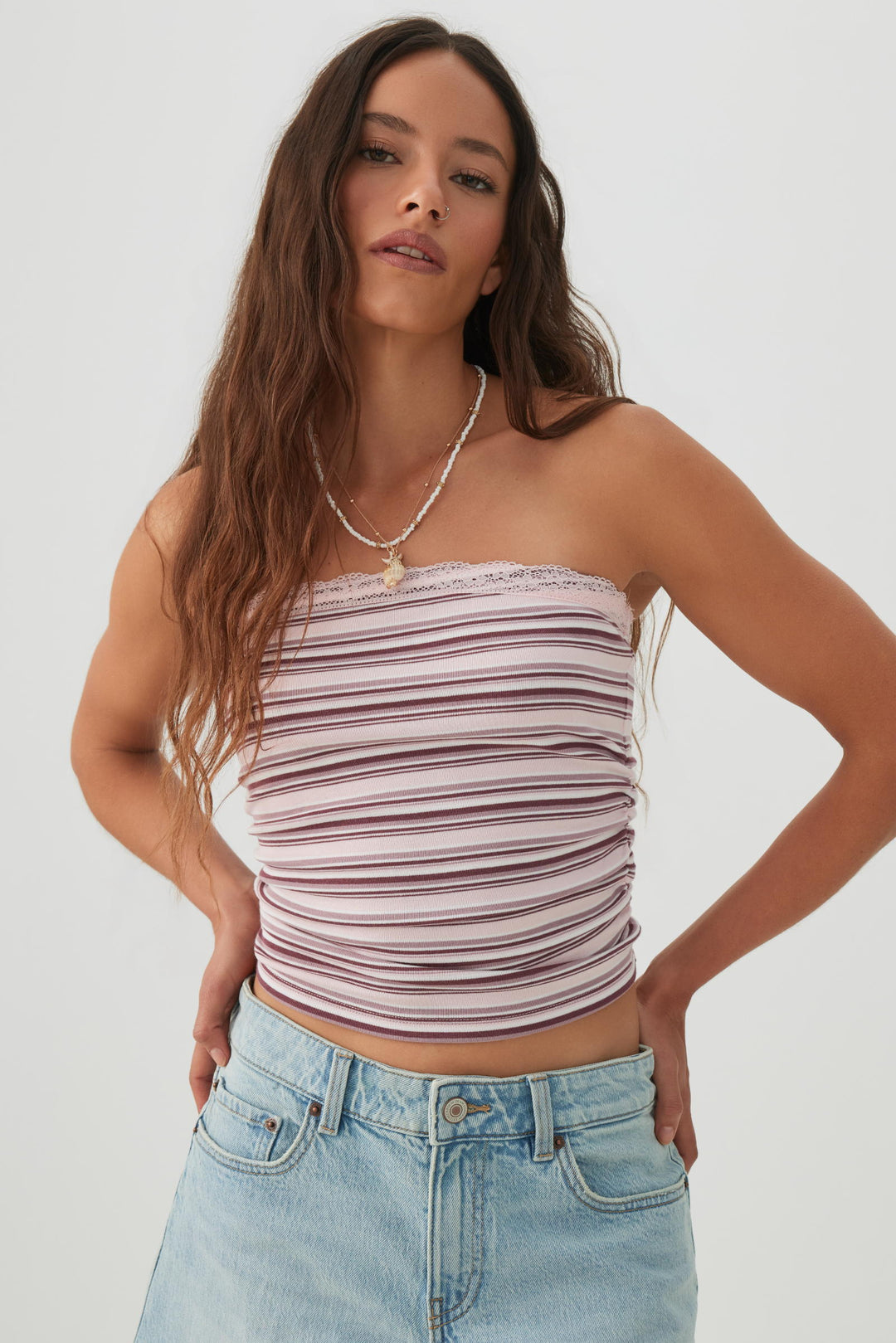 Fine Rib Cotton Blend Tube Top