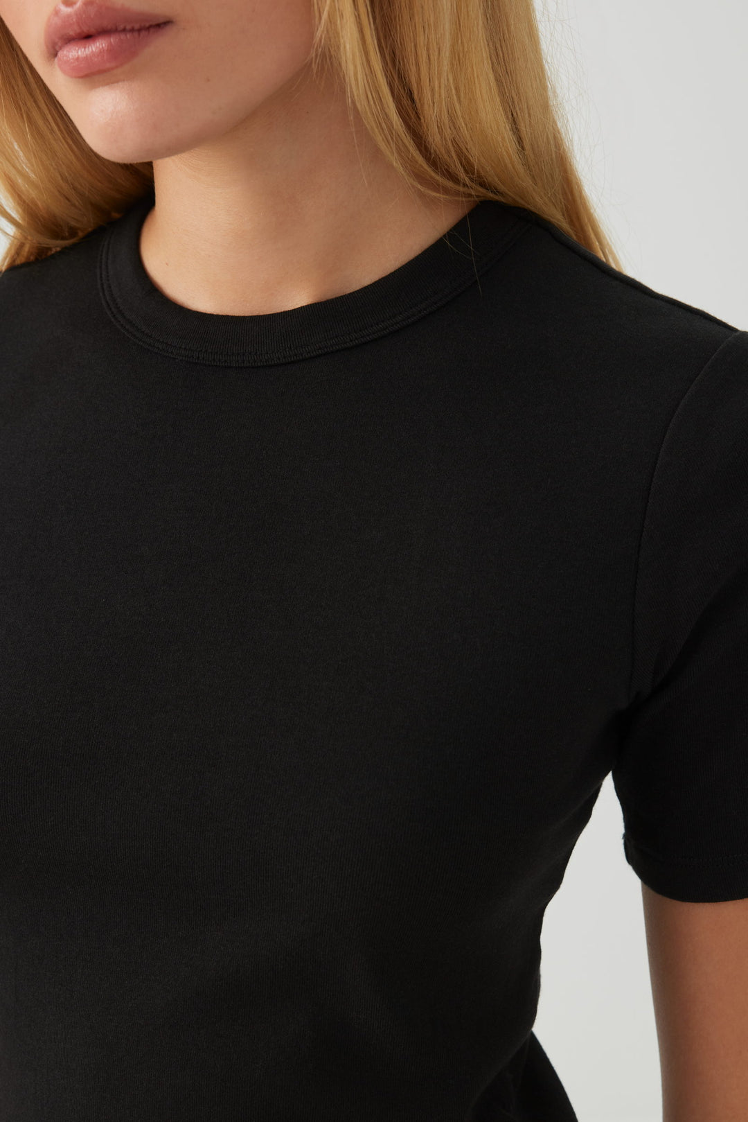 Basic Cropped Rib Crew T-Shirt
