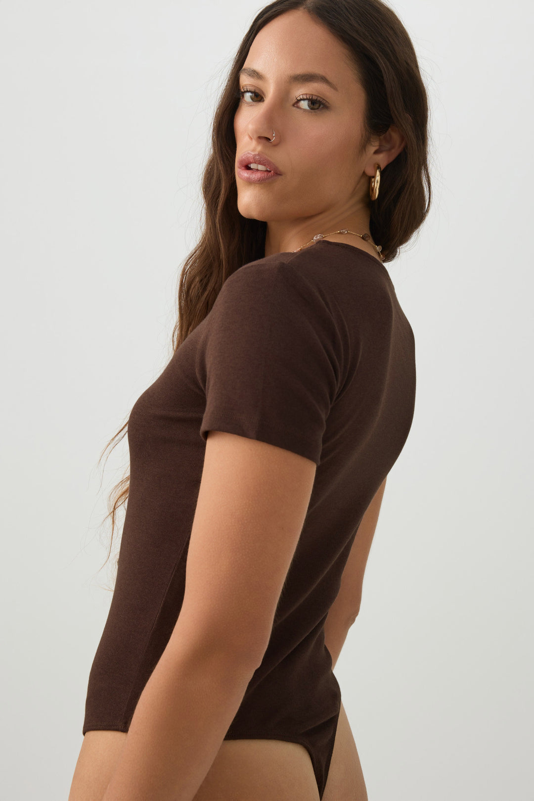 Fine Rib Crew Neck Bodysuit