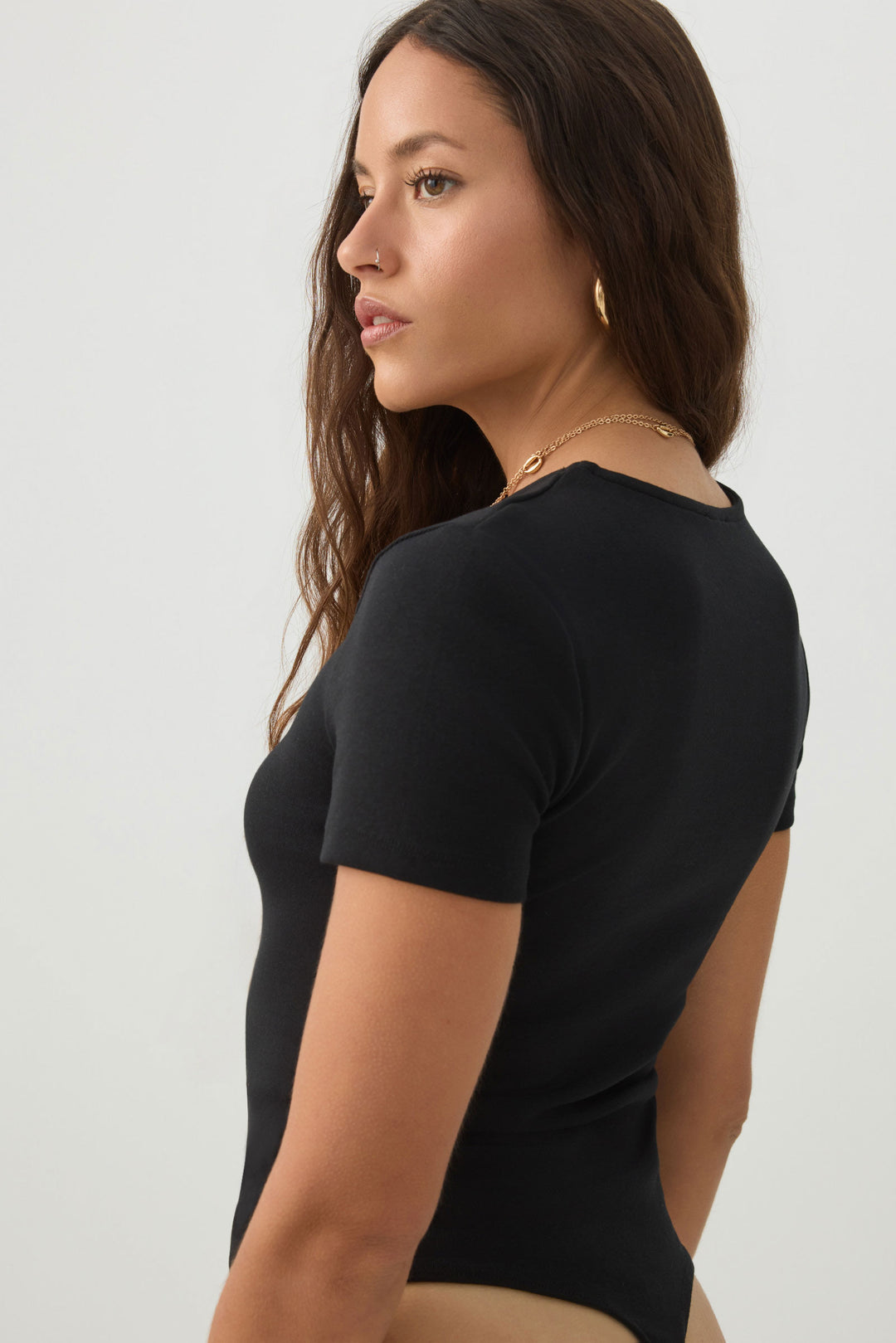 Fine Rib Crew Neck Bodysuit