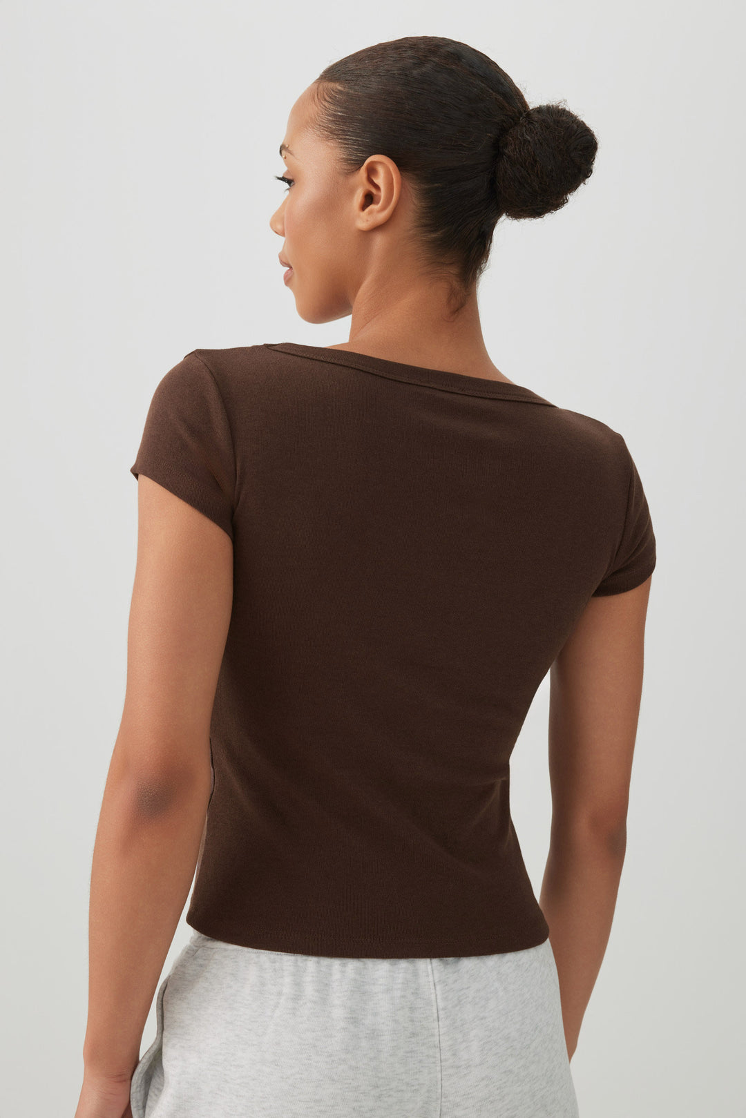 Fine Rib Scoop Neck Crop T-Shirt