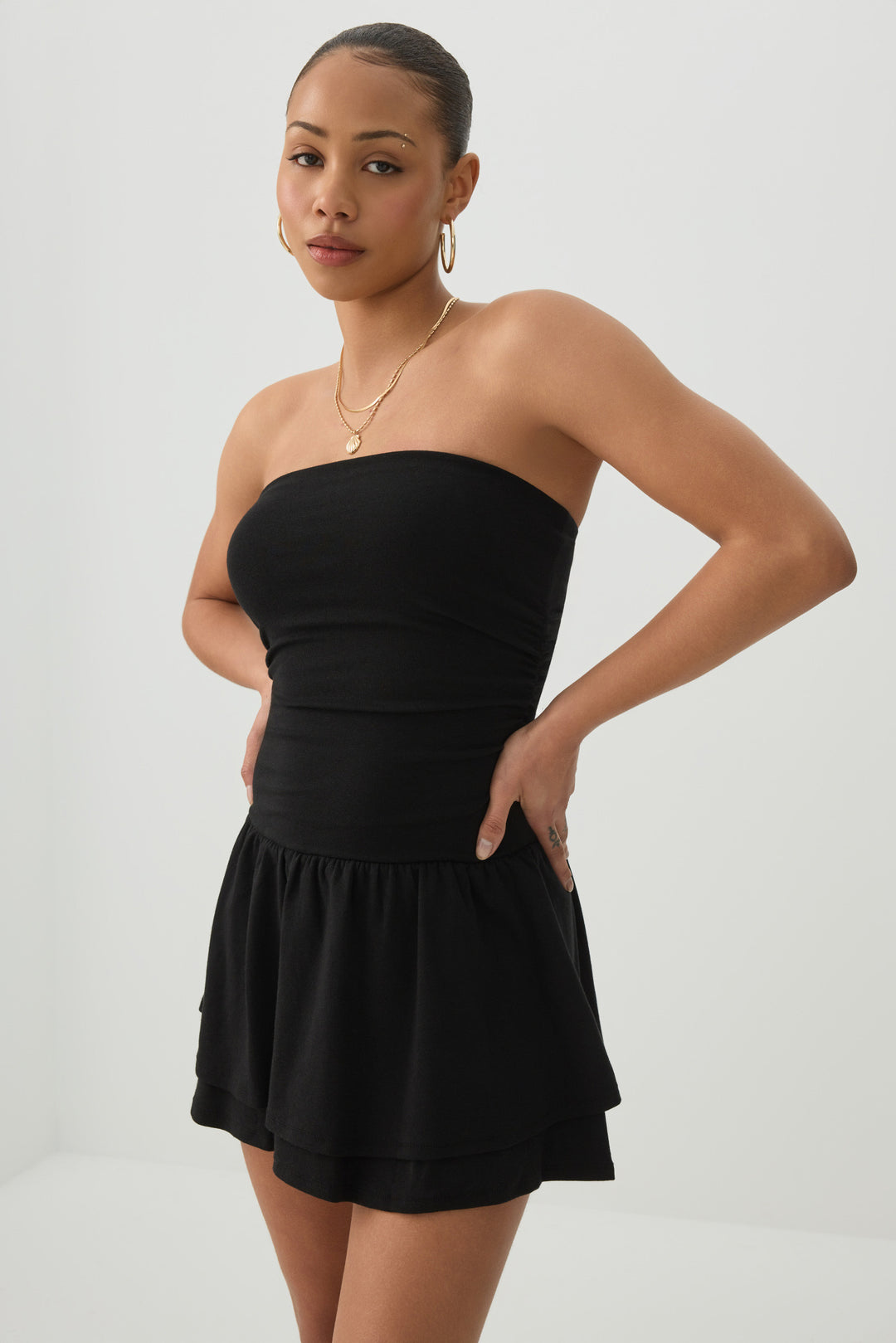 Ribbed Bandeau Ruffled Romper