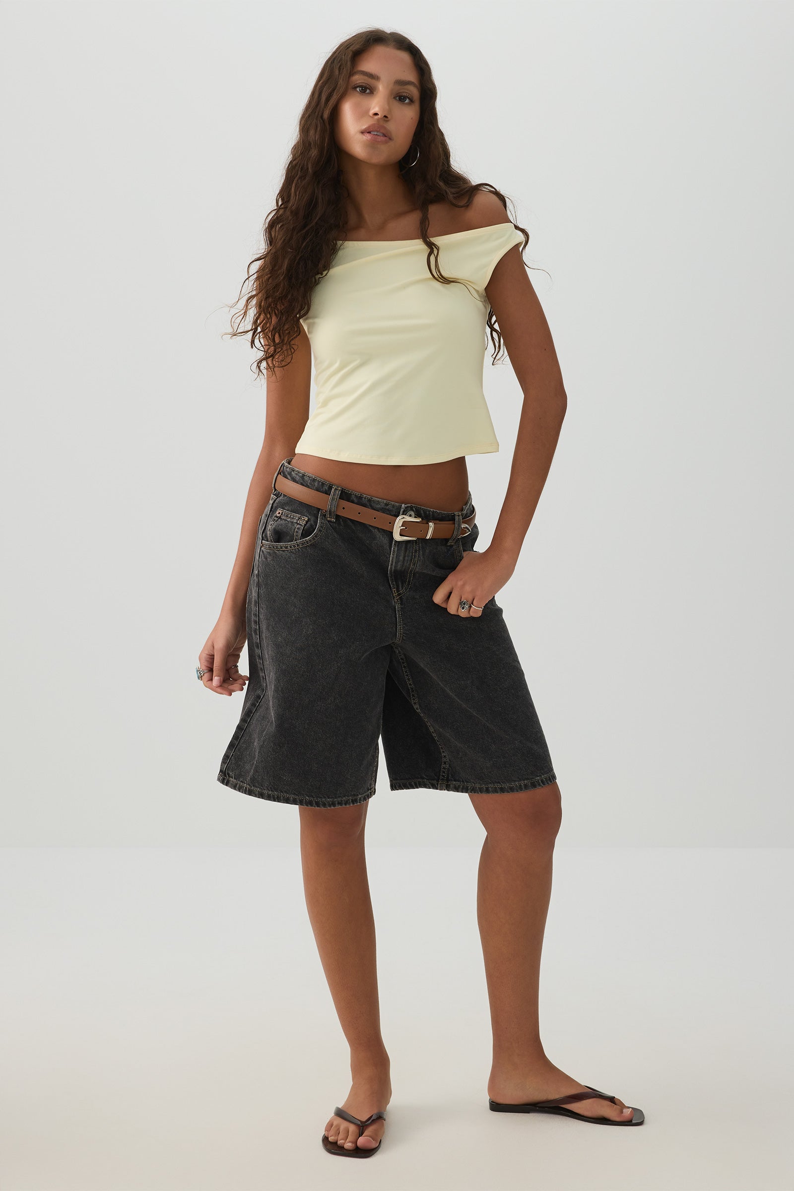 Super Soft Off Shoulder Top Light Yellow | Ardene Canada