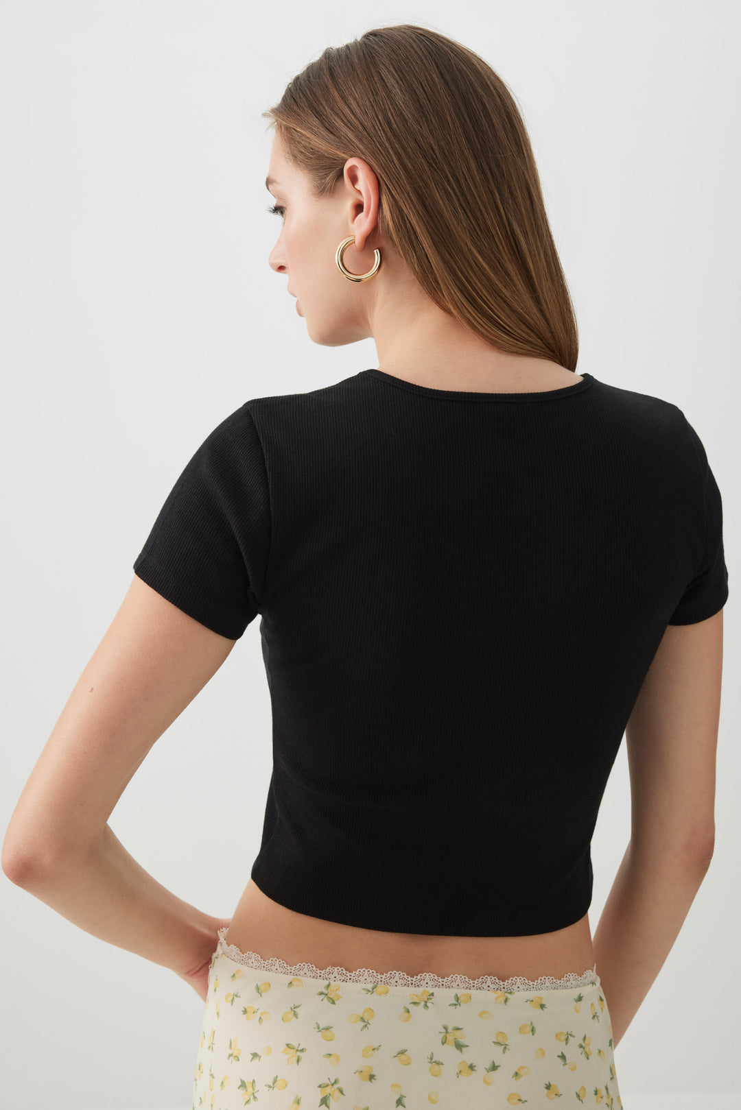 Cropped Ribbed Tee with Bows