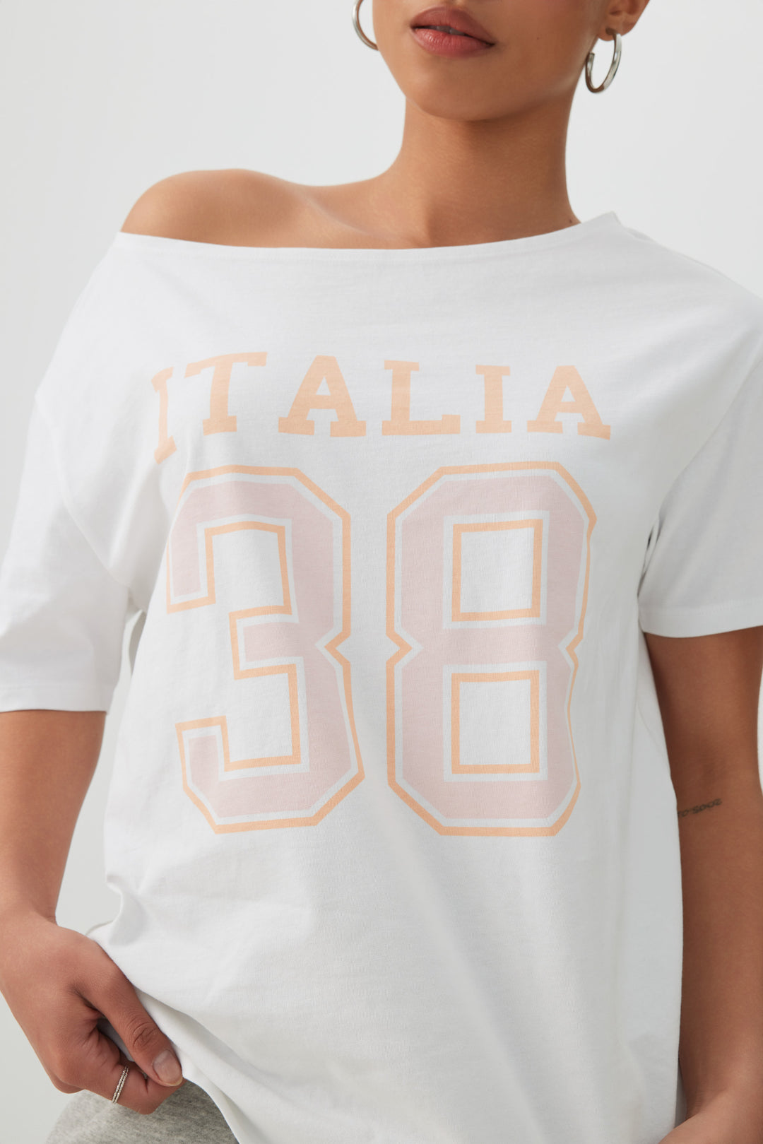 Long Oversized Off Shoulder Graphic T-Shirt