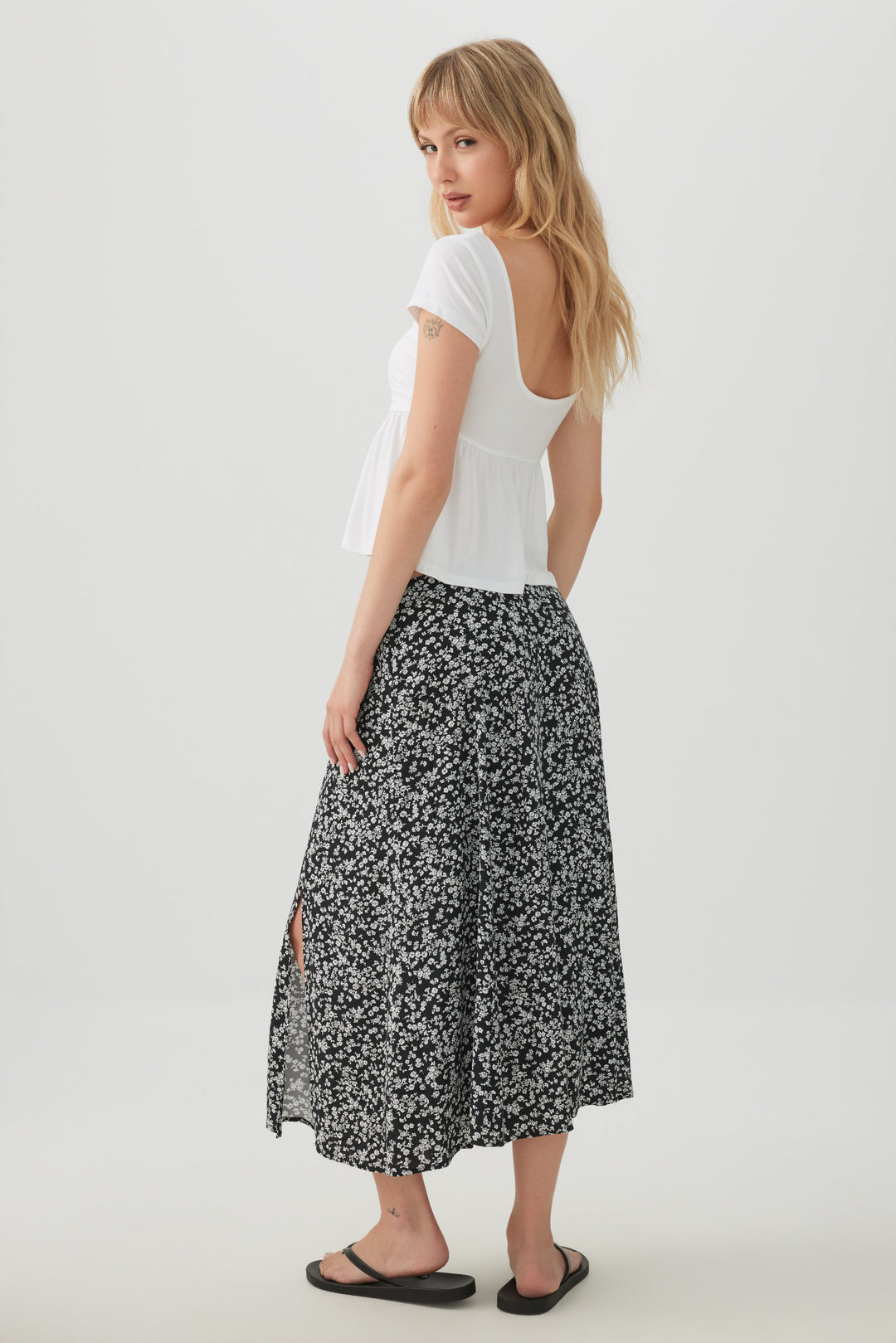 Midi A Line Skirt with Slit