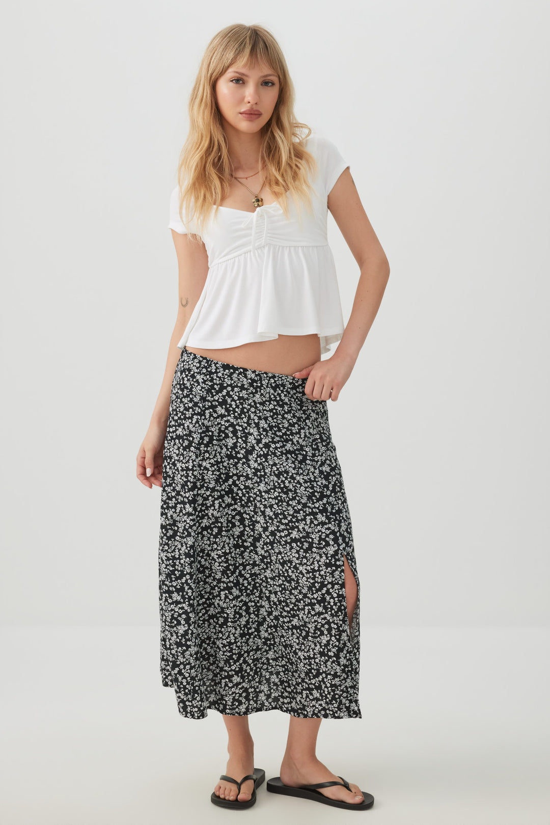 Midi A Line Skirt with Slit