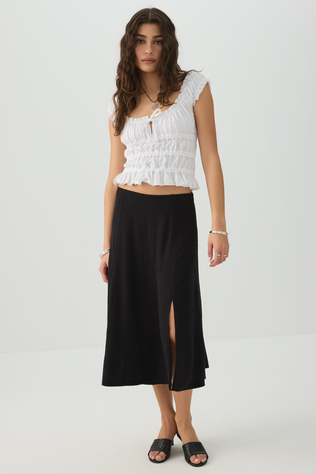 Midi A-Line Skirt with Slit