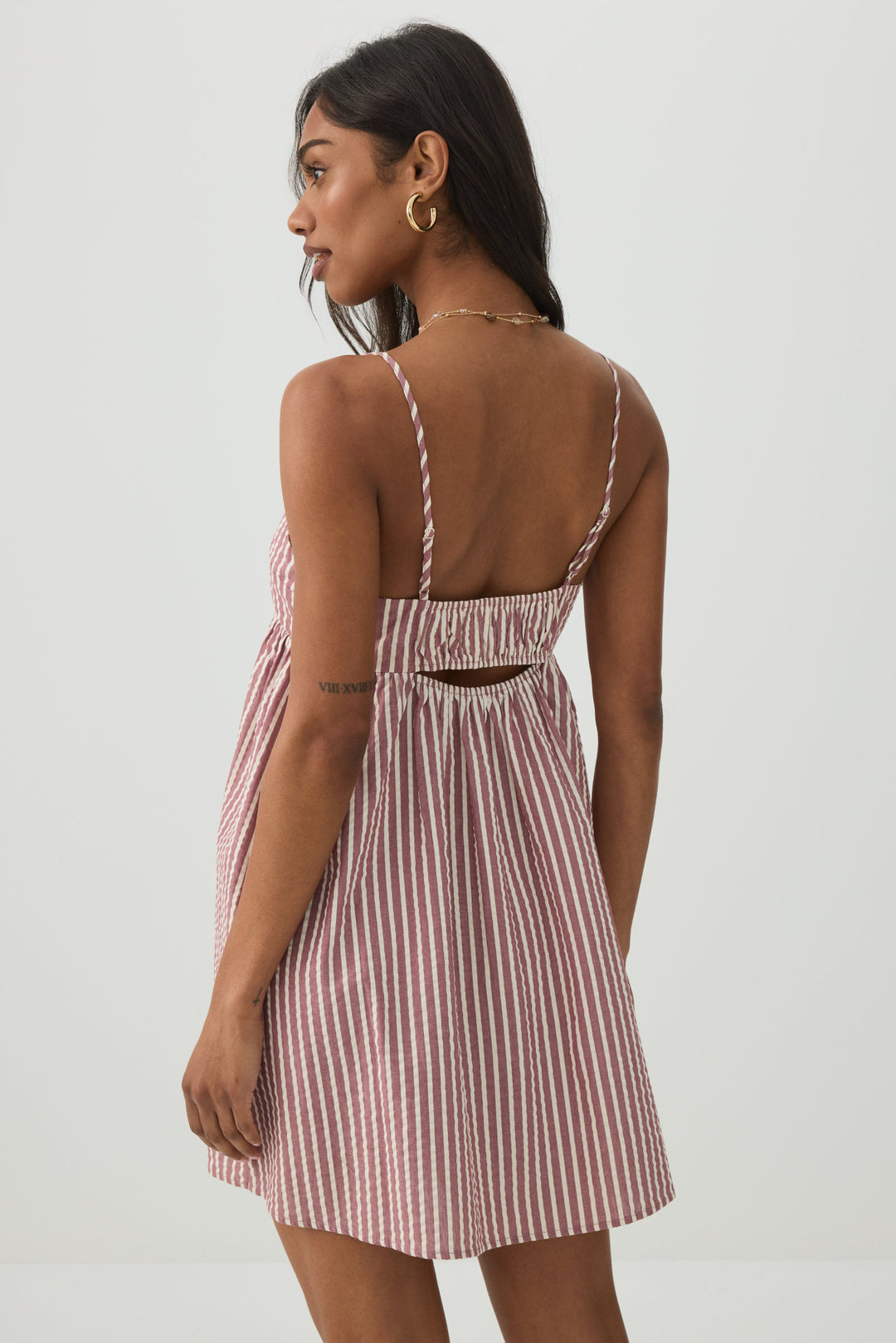 Striped Mini Babydoll V-Neck Dress