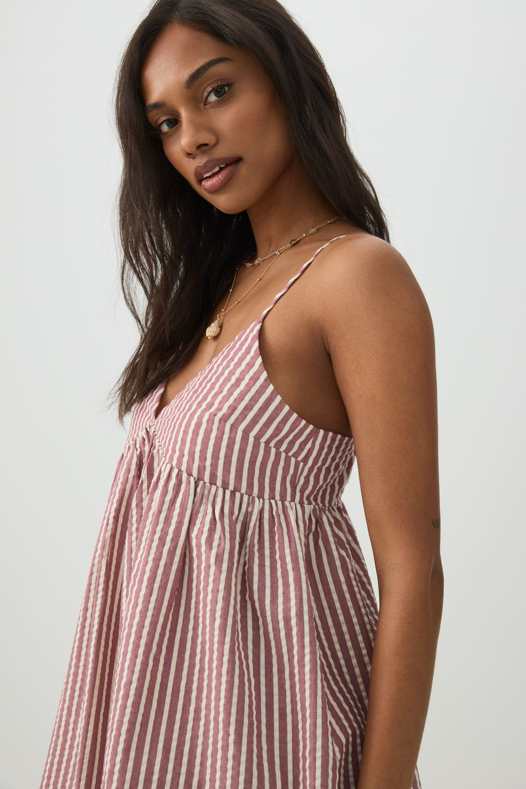 Striped Mini Babydoll V-Neck Dress