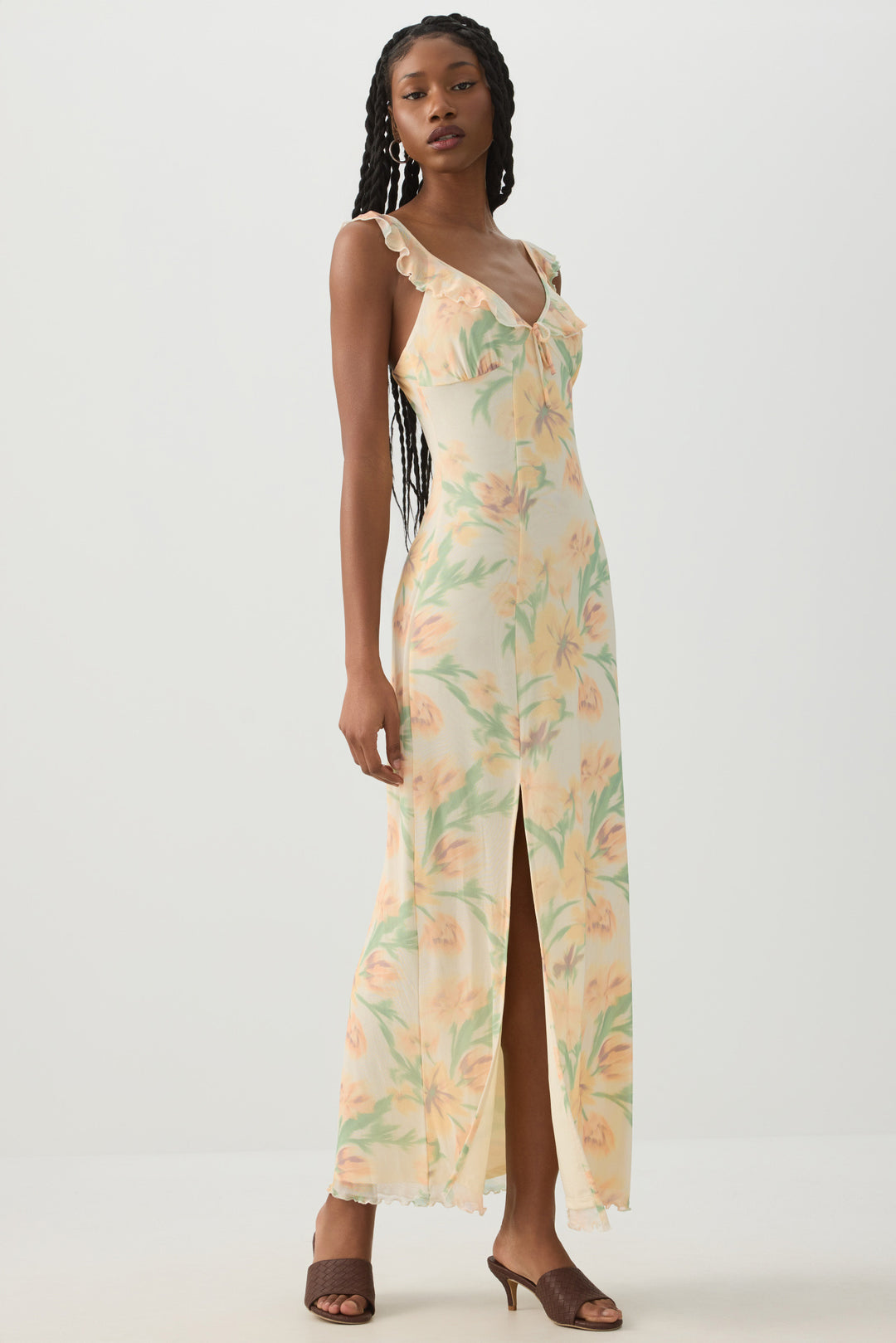 Robe maxi fleurie à nouer